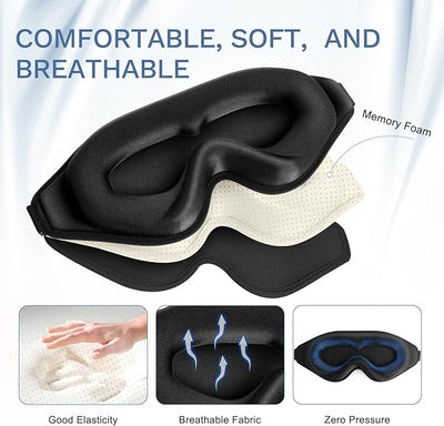 3D Molded Eye Mask for Sleep - Unisex Light-Blocking Sleep Shade with Lash Protection and Adjustable Comfort Strap