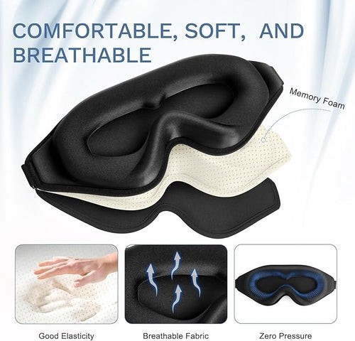 3D Molded Eye Mask for Sleep - Unisex Light-Blocking Sleep Shade with Lash Protection and Adjustable Comfort Strap